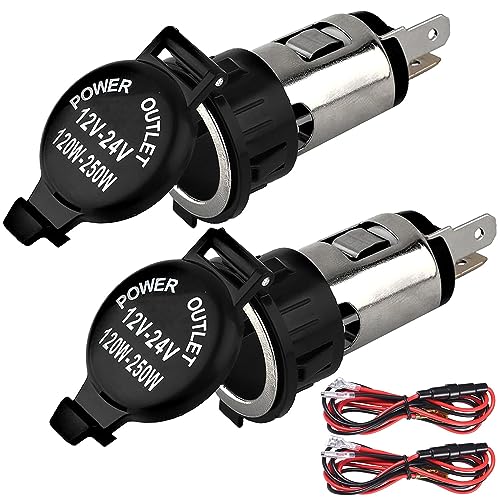 ZHSMS Cigarette Lighter Socket, DC 12V Car Cigarette Lighter,12 Volt Female Power Outlet Socket Replacement with Cover Wiring Harness Waterproof for Automotive Truck RV Boat(2 Pack) - Image 1