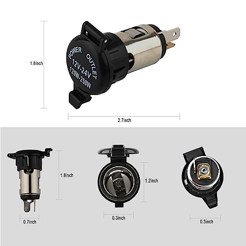 ZHSMS Cigarette Lighter Socket, DC 12V Car Cigarette Lighter,12 Volt Female Power Outlet Socket Replacement with Cover Wiring Harness Waterproof for Automotive Truck RV Boat(2 Pack) - Image 2