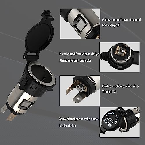 ZHSMS Cigarette Lighter Socket, DC 12V Car Cigarette Lighter,12 Volt Female Power Outlet Socket Replacement with Cover Wiring Harness Waterproof for Automotive Truck RV Boat(2 Pack) - Image 3