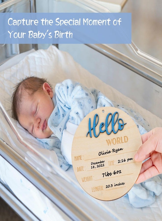 Giftacity Baby Hello World Announcement Sign: Wooden Blue Baby Newborn Signs for Hospital with Footprint - Birth Round Board for Welcome New Boy Nursery Gifts - Image 2