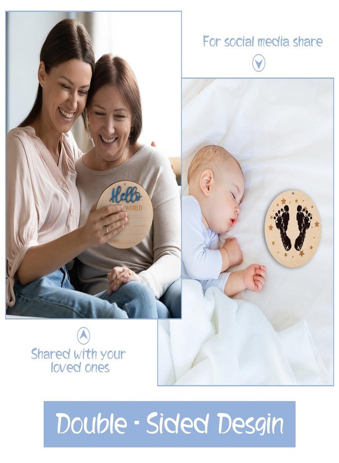 Giftacity Baby Hello World Announcement Sign: Wooden Blue Baby Newborn Signs for Hospital with Footprint - Birth Round Board for Welcome New Boy Nursery Gifts - Image 3