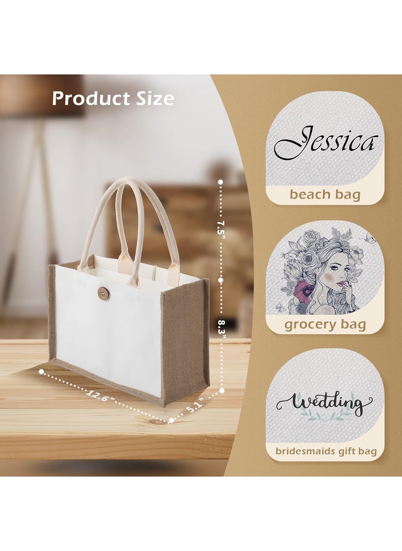 Reginary 16 Pieces Jute Burlap Totes Bulk Jute Tote Bags Reusable Blank Burlap Shopping Bags with Handles for Bridesmaid Wedding Bachelorette Party Travel Beach DIY 126 x 51 x 83 Inches As Shown  - Image 2
