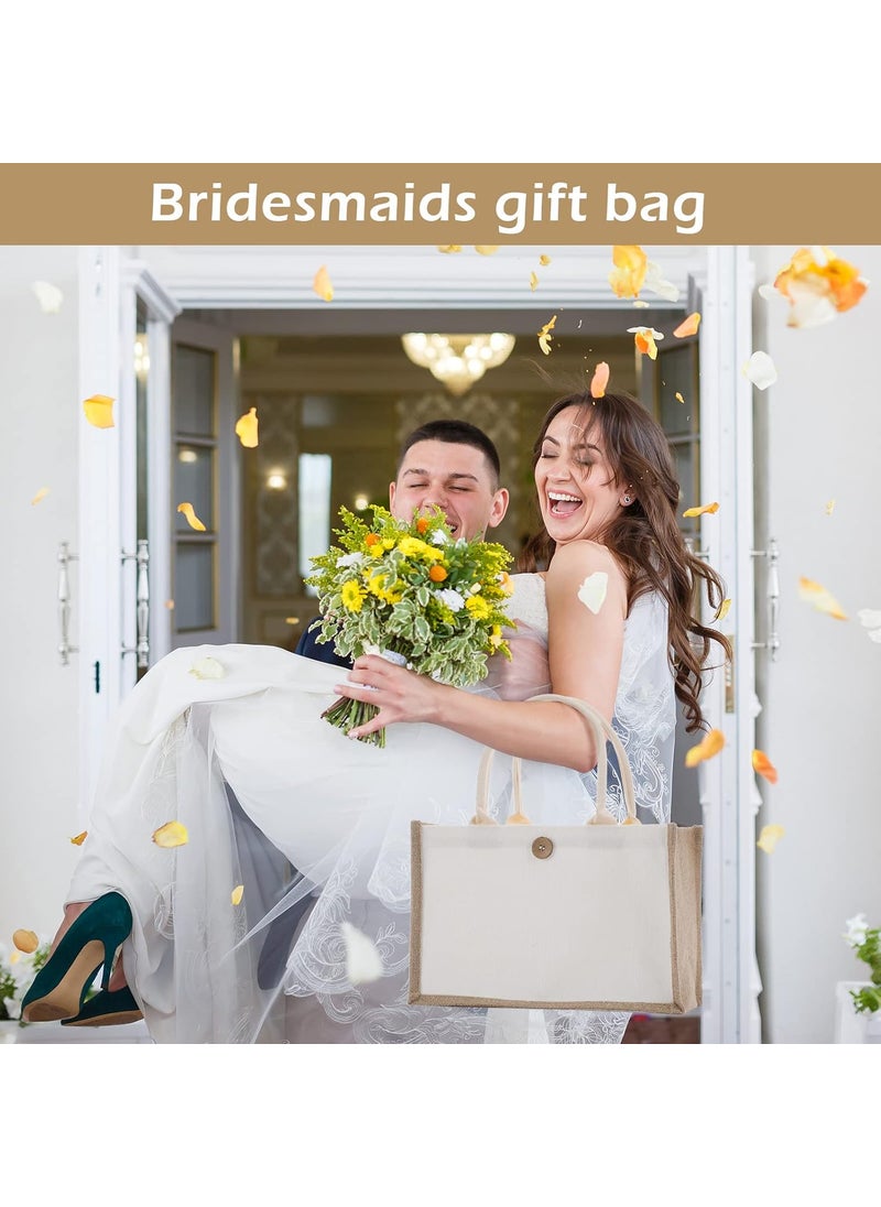 Reginary 16 Pieces Jute Burlap Totes Bulk Jute Tote Bags Reusable Blank Burlap Shopping Bags with Handles for Bridesmaid Wedding Bachelorette Party Travel Beach DIY 126 x 51 x 83 Inches As Shown  - Image 5