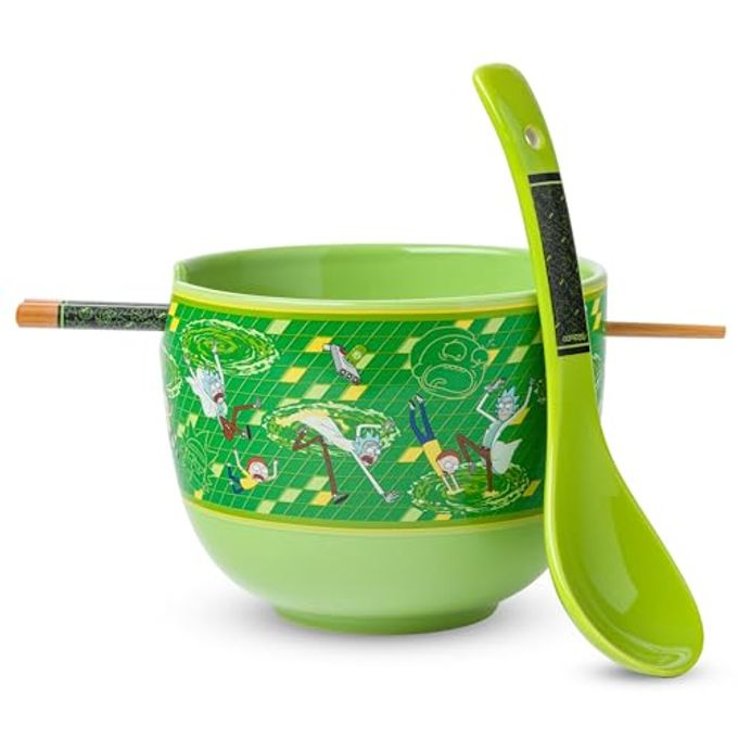 Silver Buffalo Rick and Morty Floating Portal Ceramic Ramen Noodle Rice Bowl with Chopsticks and Spoon, Microwave Safe, 20 Ounces