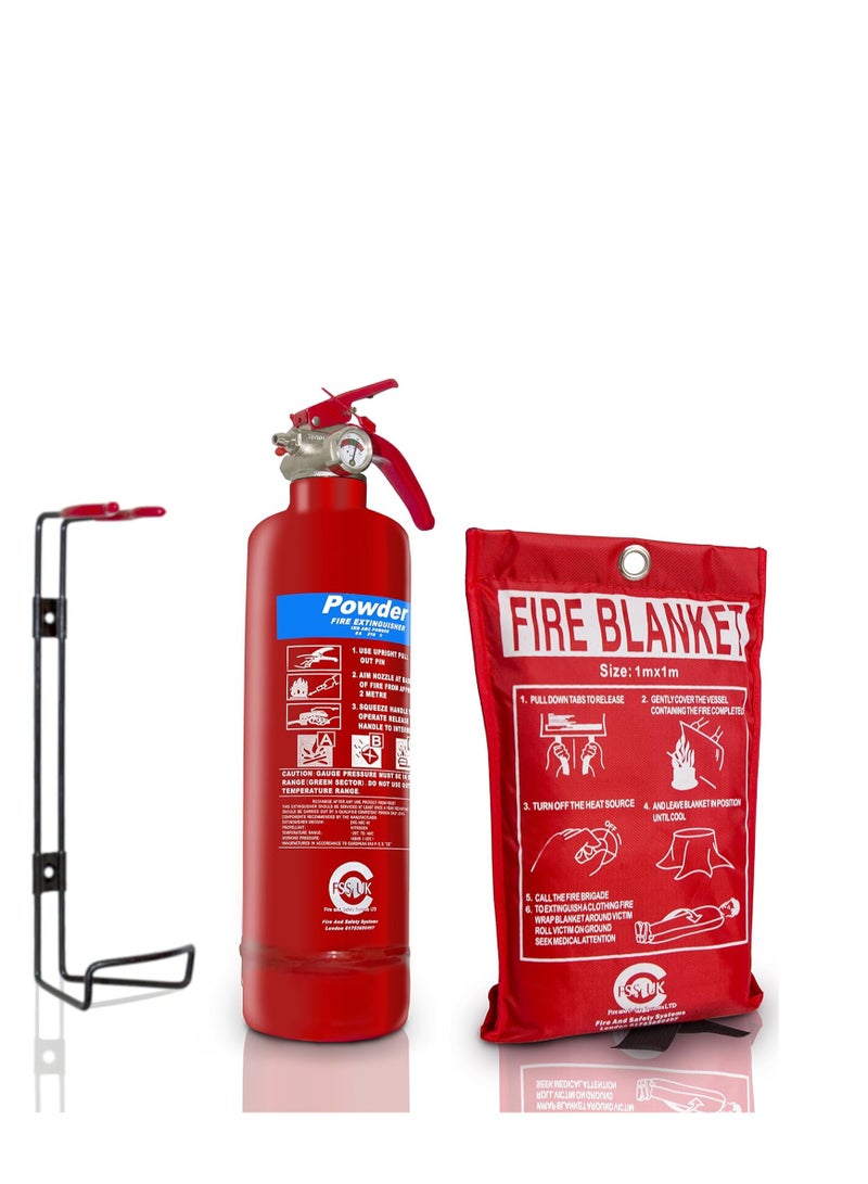 Fire Extinguisher Dry Powder 1Kg With Fire Blanket 1.2m x 1.2m For Home, Office And School