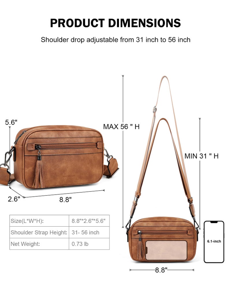 MASINTOR Crossbody Purses for Women Vegan Leather, Travel Purse Shoulder Handbag with Adjustable Strap, Fashionable Womenâ€™s Travel Bags with and Tassel Mocha Brown - Image 5