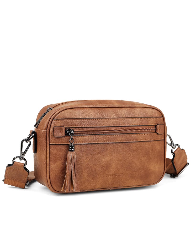 MASINTOR Crossbody Purses for Women Vegan Leather, Travel Purse Shoulder Handbag with Adjustable Strap, Fashionable Womenâ€™s Travel Bags with and Tassel Mocha Brown - Image 1