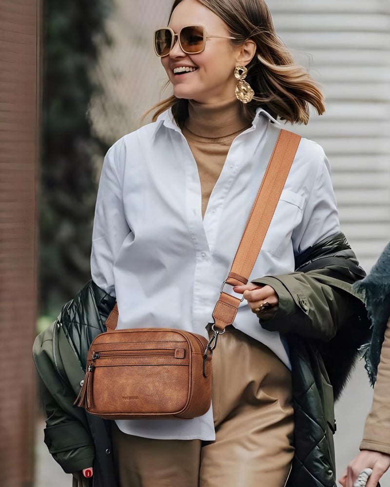 MASINTOR Crossbody Purses for Women Vegan Leather, Travel Purse Shoulder Handbag with Adjustable Strap, Fashionable Womenâ€™s Travel Bags with and Tassel Mocha Brown - Image 2