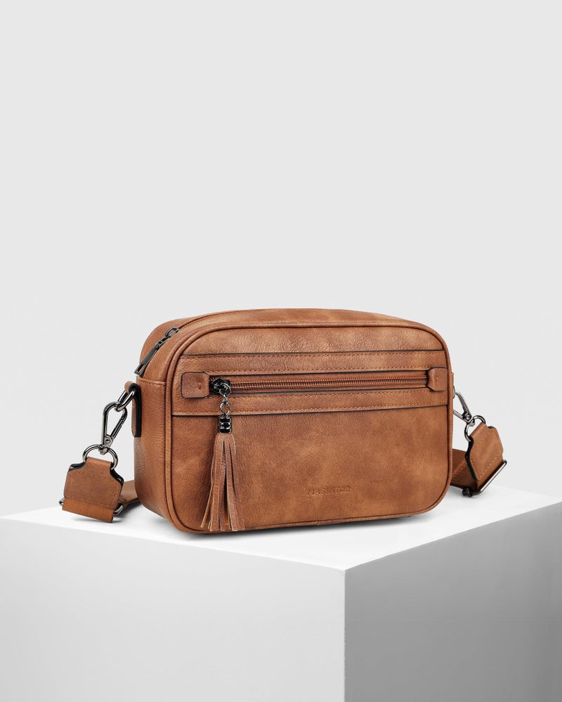 MASINTOR Crossbody Purses for Women Vegan Leather, Travel Purse Shoulder Handbag with Adjustable Strap, Fashionable Womenâ€™s Travel Bags with and Tassel Mocha Brown - Image 3