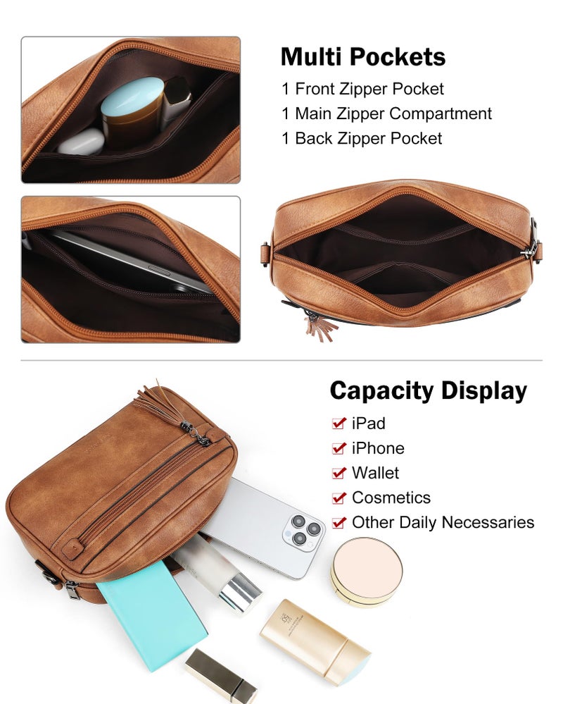MASINTOR Crossbody Purses for Women Vegan Leather, Travel Purse Shoulder Handbag with Adjustable Strap, Fashionable Womenâ€™s Travel Bags with and Tassel Mocha Brown - Image 4