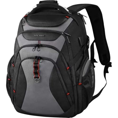 KROSER Travel Laptop Backpack 173 Inch XL Computer Backpack with Hard Shell Saferoom RFID Pockets WaterRepellent Business College Daypack Stylish Bag for MenWomenBlack Grey - Image 1