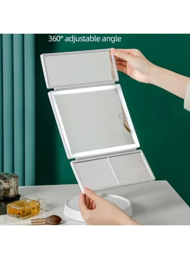 Wireless Foldable LED Makeup Mirror – 3-Tone Light, 2X/3X Magnification, 360° Adjustable, Rechargeable Portable Vanity Mirror - Image 3