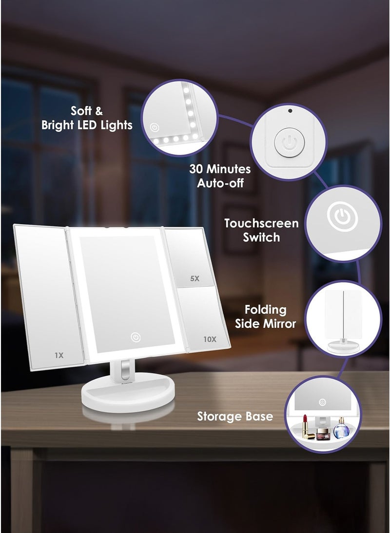 Wireless Foldable LED Makeup Mirror – 3-Tone Light, 2X/3X Magnification, 360° Adjustable, Rechargeable Portable Vanity Mirror - Image 5