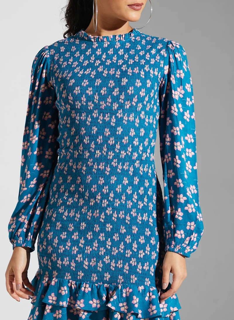 Label RITU KUMAR Floral Smocked Mini Dress