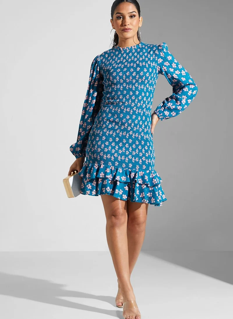 Label RITU KUMAR Floral Smocked Mini Dress