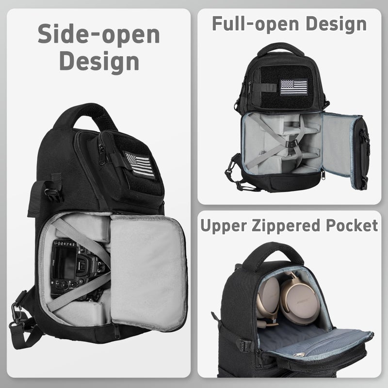TORIBIO Camera Sling Bag Backpack,DSLR/SLR/Mirrorless Camera Bag with Tripod Holder & Removable Dividers,Small Crossbody Tactical Camera Bag Backpack for Canon/Nikon/Sony/Fuji/Gopro - Image 3