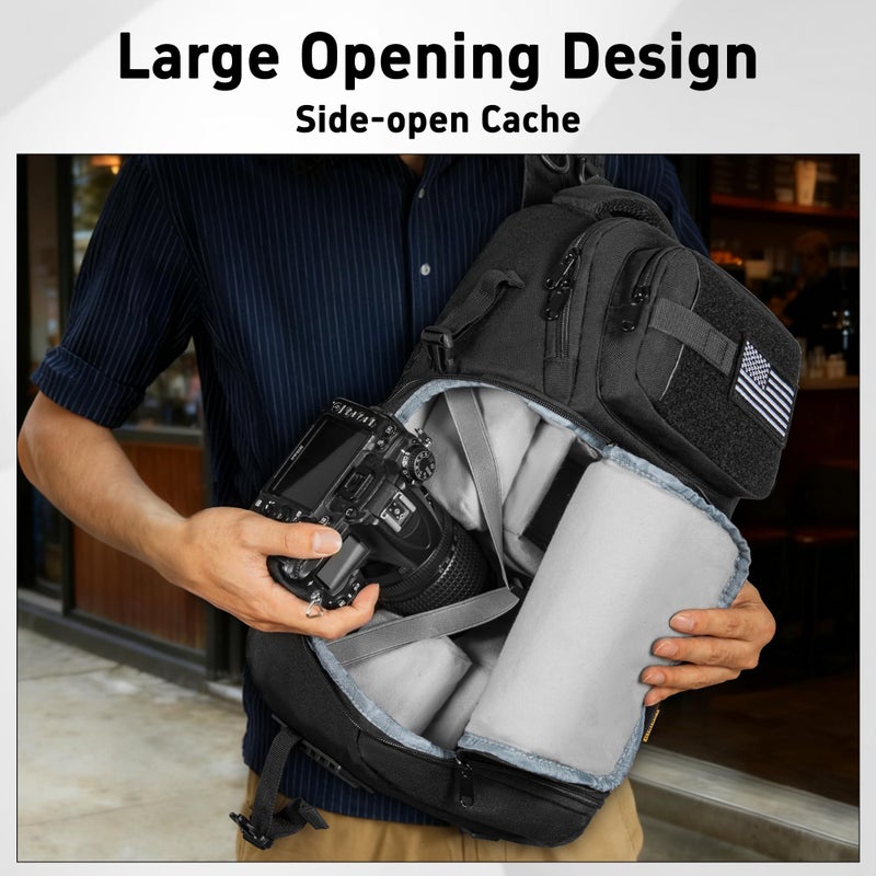 TORIBIO Camera Sling Bag Backpack,DSLR/SLR/Mirrorless Camera Bag with Tripod Holder & Removable Dividers,Small Crossbody Tactical Camera Bag Backpack for Canon/Nikon/Sony/Fuji/Gopro - Image 2