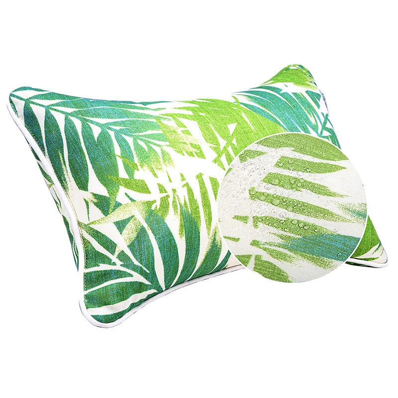 JMGBird Outdoor Pillows Set of 2 with Inserts - 12x20 Waterproof Throw Pillows for Patio Furniture, White Green Palm Leaf Decorative Cushions - Image 2