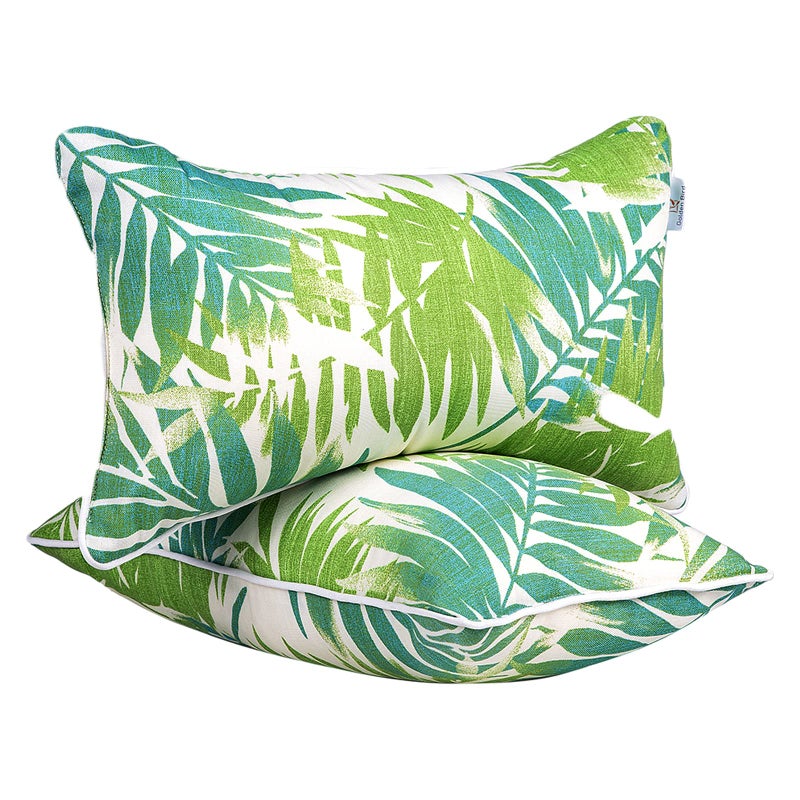 JMGBird Outdoor Pillows Set of 2 with Inserts - 12x20 Waterproof Throw Pillows for Patio Furniture, White Green Palm Leaf Decorative Cushions - Image 1
