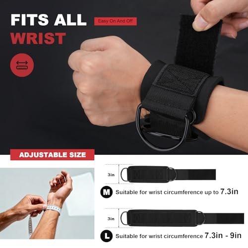 JWPFD Wrist Straps for Cable Machines Wrist Cuffs for Men Woman Neoprene Padded Straps for Gym Strength Training Equipment (Black, M) - Image 3