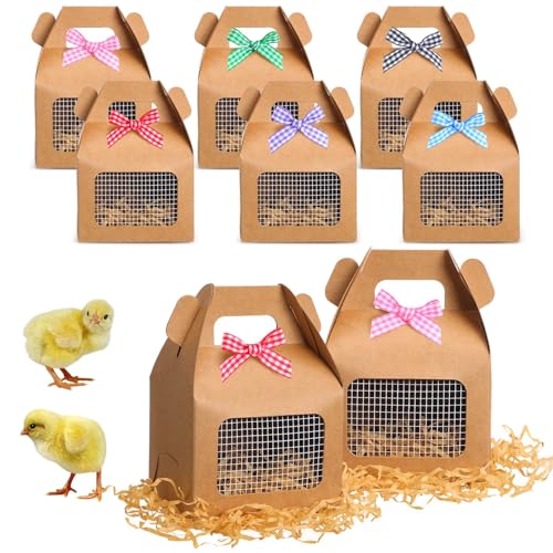 Maitys Chicken Birthday Party Favor Boxes Farm Animal Foldable Chicken Box with Raffia Grass Bow Paper Treat Goodie Boxes for Adopt Chick Party BirthdayClassic394 X 335 X 31512 Pcs - Image 1