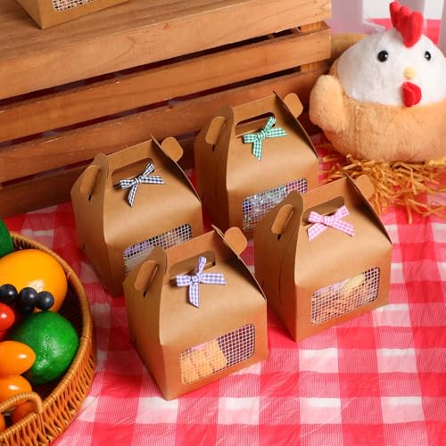Maitys Chicken Birthday Party Favor Boxes Farm Animal Foldable Chicken Box with Raffia Grass Bow Paper Treat Goodie Boxes for Adopt Chick Party BirthdayClassic394 X 335 X 31512 Pcs - Image 3
