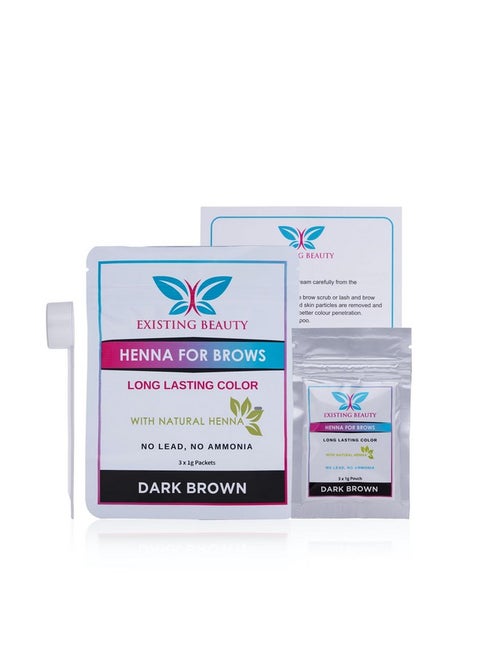 Dark Brown Eyebrow Henna Tint for Eyebrow Color- Professional Henna Brow Kit Including Use Instructions and Mixing Bowl 3x 1g Packets Brow Dye by Existing Beauty