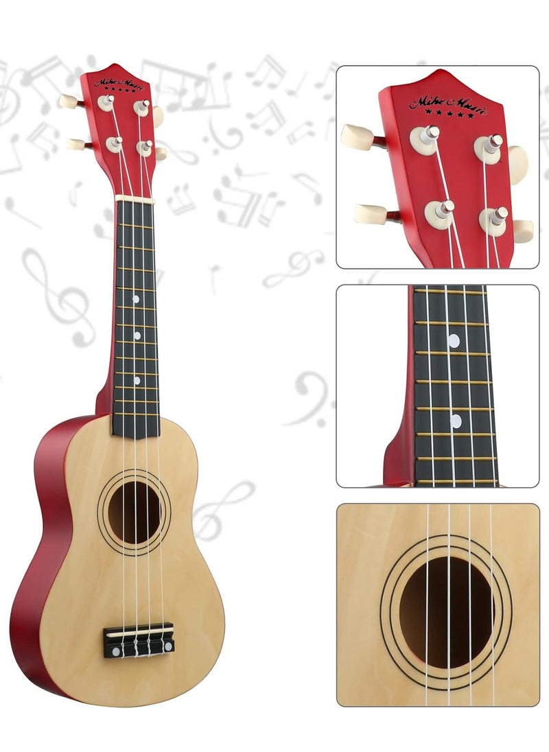 Mike Music - Beginner Ukulele Set for Kids Adults 21 inch Ukuleles Starter Kit Hawaii Mini Guitars for Students Small Guitar Ukulele with Gig Bag, Digital Tuner, Capo, Belt, 1 Spare String and Pick (Natural) - Image 1