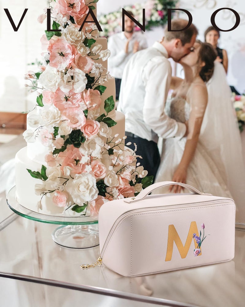Vlando Personalized Gifts for Women,Initial Makeup Bag,Travel Makeup Bag for Women, Birthday Gifts Bridesmaid Gifts Bride Wedding Gifts Graduation Gifts Valentine's Day Gift(Letter M) - Image 5