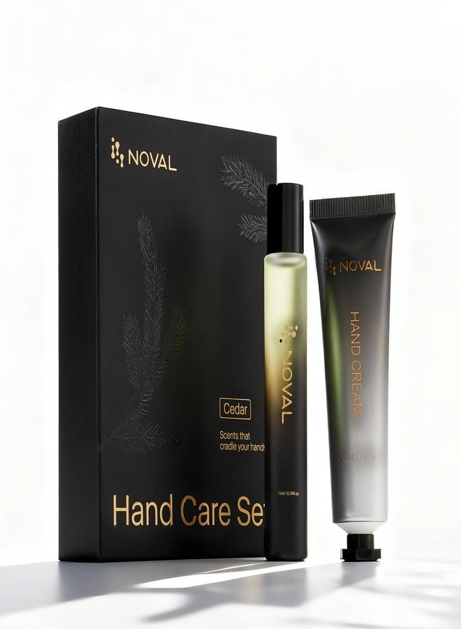 NOVAL Hand & Cuticle Care Set for Men Smell Good Cedar Scented Roll On Male Essential Cuticle Oil & Hand Cream with Jojoba, Shea Butter, Travel Size Kit for Cuticles & Nail Care - Image 1