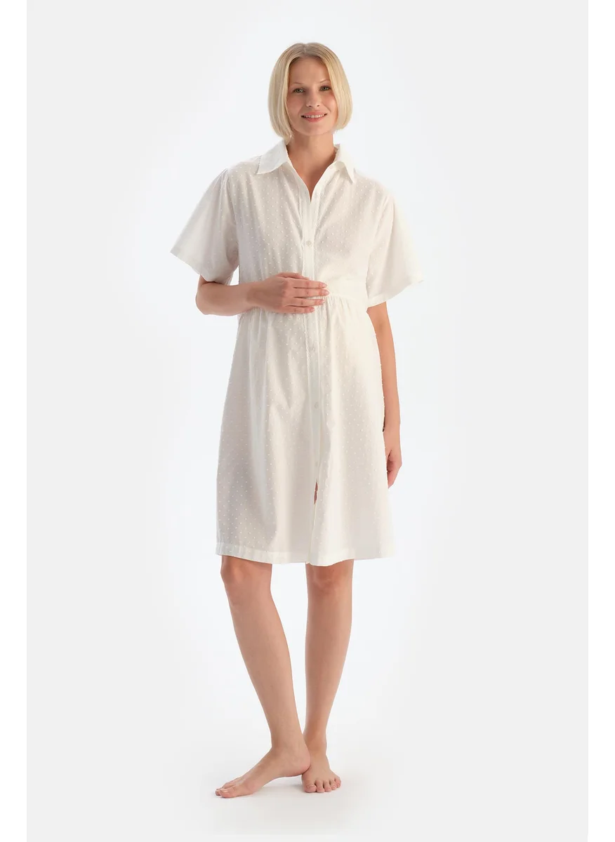 dagi Nightie Spread Collar %100 Cotton Maternity Sleepwear