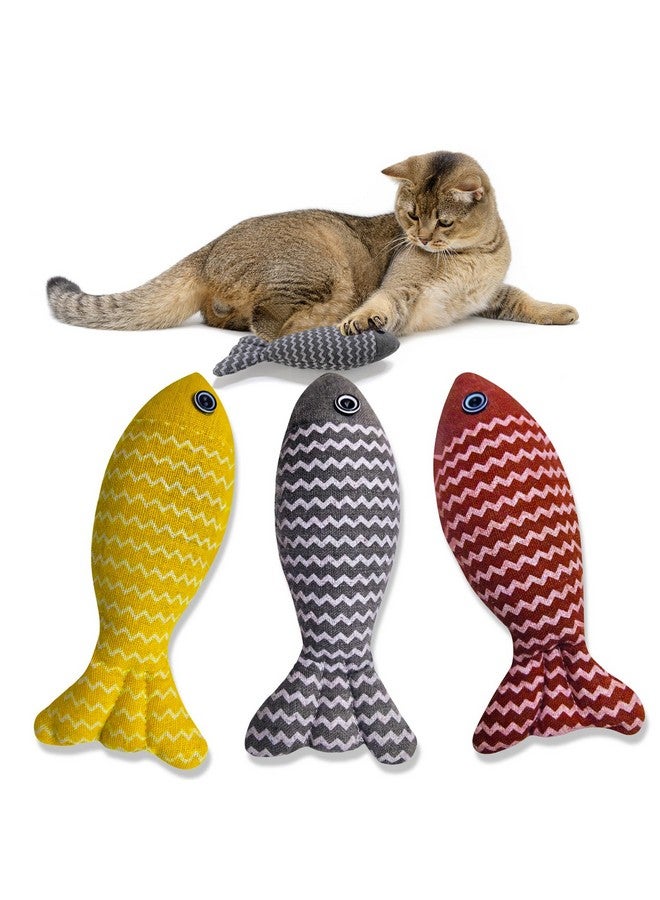 Indoor Cat Toys for Catnip Fish: 3 Packs Simulation Fish Shape Soft Linen Exercise Kicker Toys, Chew Bite Supplies for Cat Toys Self Play - Image 1