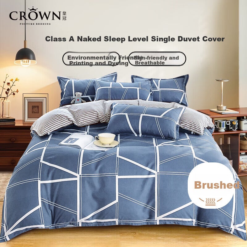 CROWN Duvet Cover Single Piece 150x200cm Winter Class A Thickened Brushed Single Bed Sheet for Student Dormitory 1.5x2 Meter Bed - Image 1