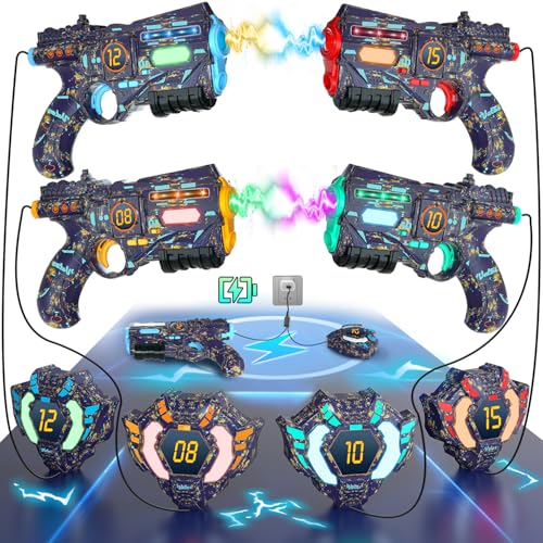 VATOS Rechargeable Realtime Data SYNC Infrared Toy Gun Sets of 4 Gun 4 Vest with Glowing Light Toy Gun Game for Adults Gun Set of 4 for Boys Girls Age 612 Years Old - Image 1