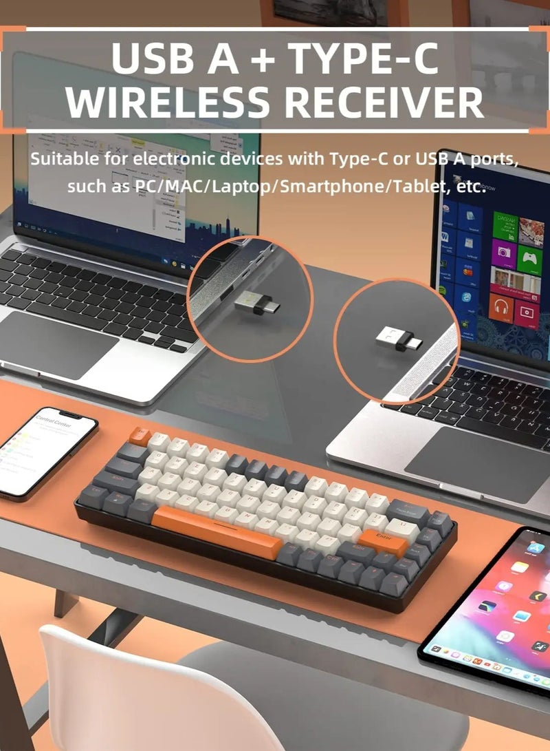 Joshberg K68 Wireless Mechanical Keyboard Bluetooth Dual Mode Hot-Swappable Mini 68-Key Red Switch for PC PS4 Xbox iPhone iPad - Image 2