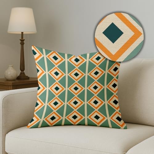 BRICK HOME Set of 5 Polycotton Printed Cushion Covers 16x16 Inches | Geometric Triangle & Diamond Pattern | Teal, Mustard, Brown & Beige | Soft Decorative Pillow Covers for Sofa, Couch & Living Room - Image 3