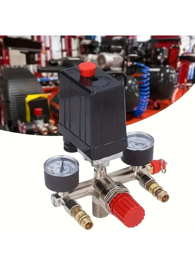 7pcs Heavy Duty Manual Air Compressor Pressure Switch And Gauge Kit All Metal - Image 2