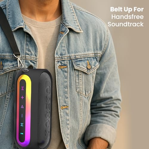 Toreto 50W Bluetooth Party Speaker with RGB Lights, 3Hrs Playtime, BT5.3/Aux/TF Card/USB Playback Modes, HD Sound, Bass Boost, Type-C Charging, Detachable Carry Belt Portable Design (Party Dynamo) - Image 3