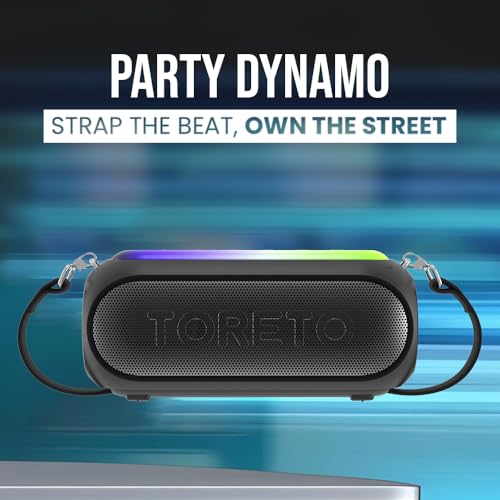 Toreto 50W Bluetooth Party Speaker with RGB Lights, 3Hrs Playtime, BT5.3/Aux/TF Card/USB Playback Modes, HD Sound, Bass Boost, Type-C Charging, Detachable Carry Belt Portable Design (Party Dynamo) - Image 2