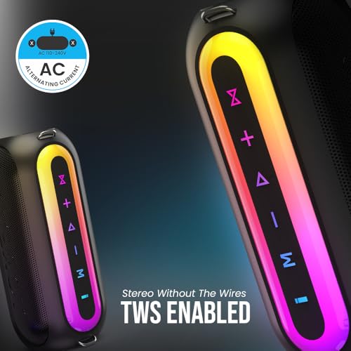 Toreto 50W Bluetooth Party Speaker with RGB Lights, 3Hrs Playtime, BT5.3/Aux/TF Card/USB Playback Modes, HD Sound, Bass Boost, Type-C Charging, Detachable Carry Belt Portable Design (Party Dynamo) - Image 5