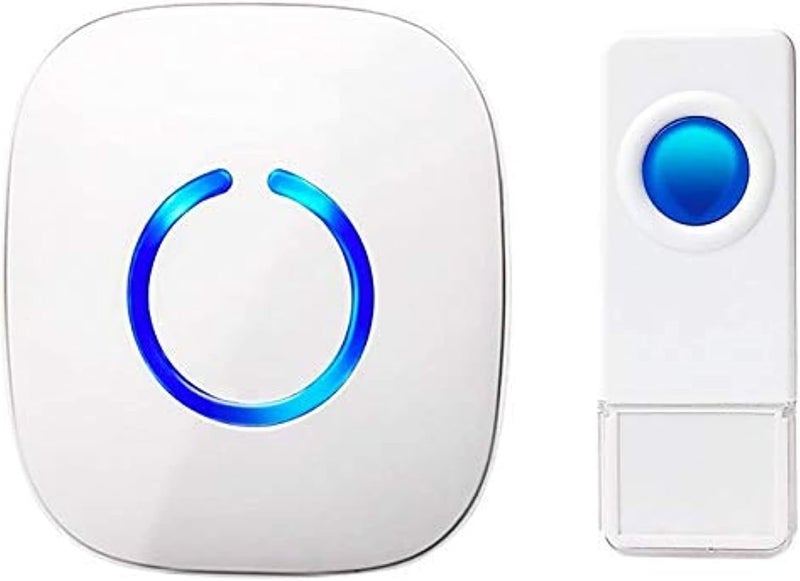 Wireless Doorbell for Home - Battery Operated, 1000 Feet, Waterproof Door Bell w/LED Flash, 1 push button + 1 receiver, Waterproof White