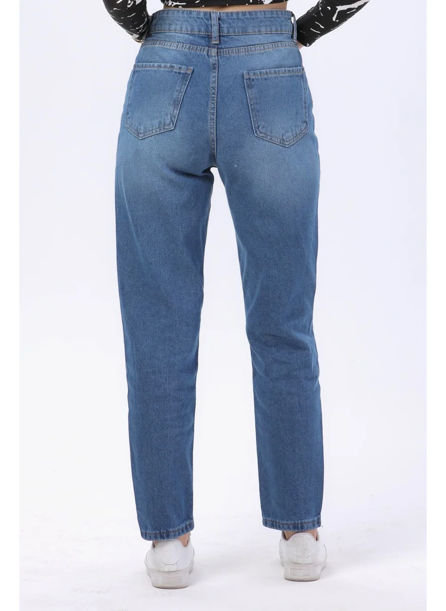 Tofisa 23809-BLUE Mom Jeans Denim Trousers
