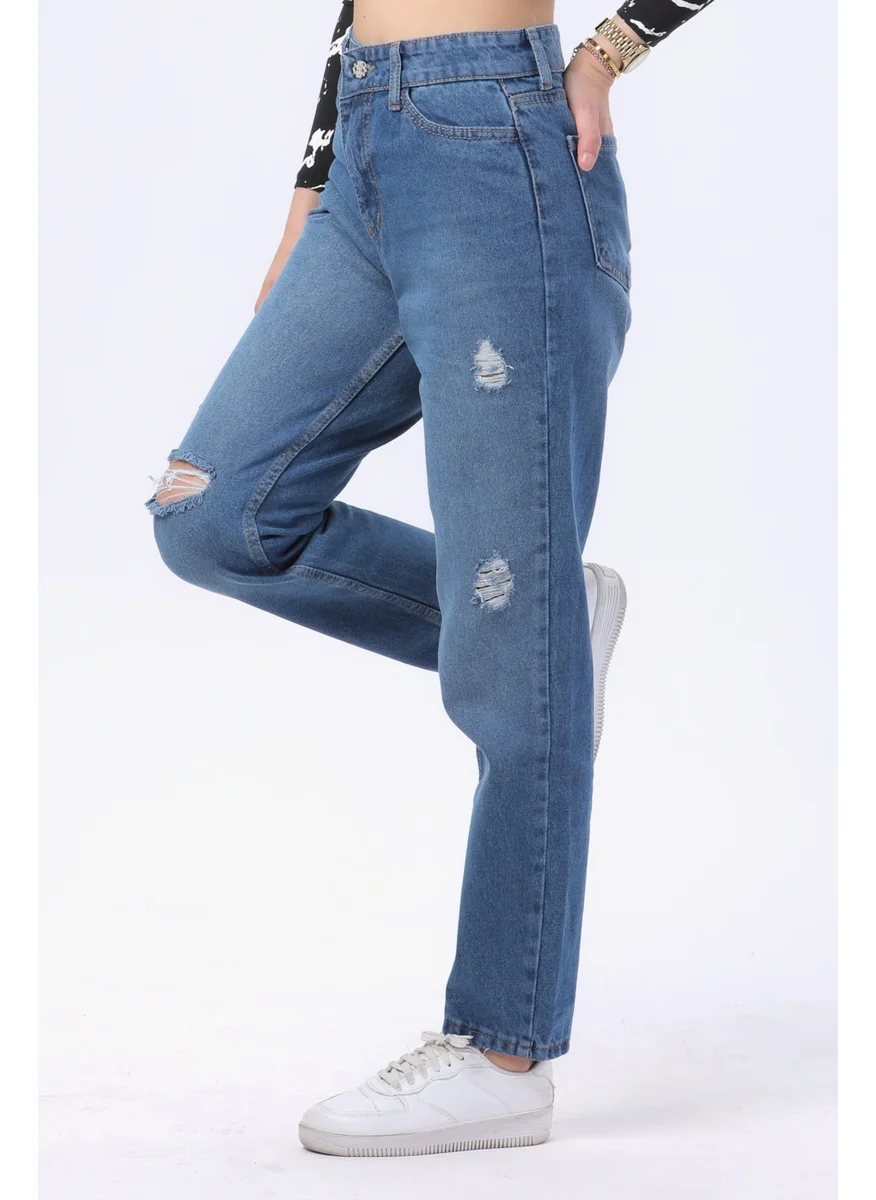 Tofisa 23809-BLUE Mom Jeans Denim Trousers