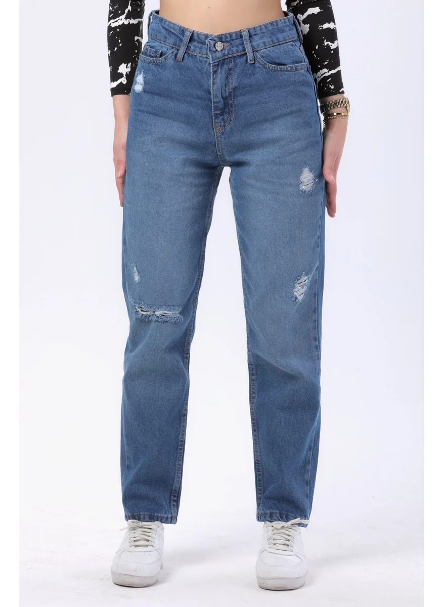 Tofisa 23809-BLUE Mom Jeans Denim Trousers