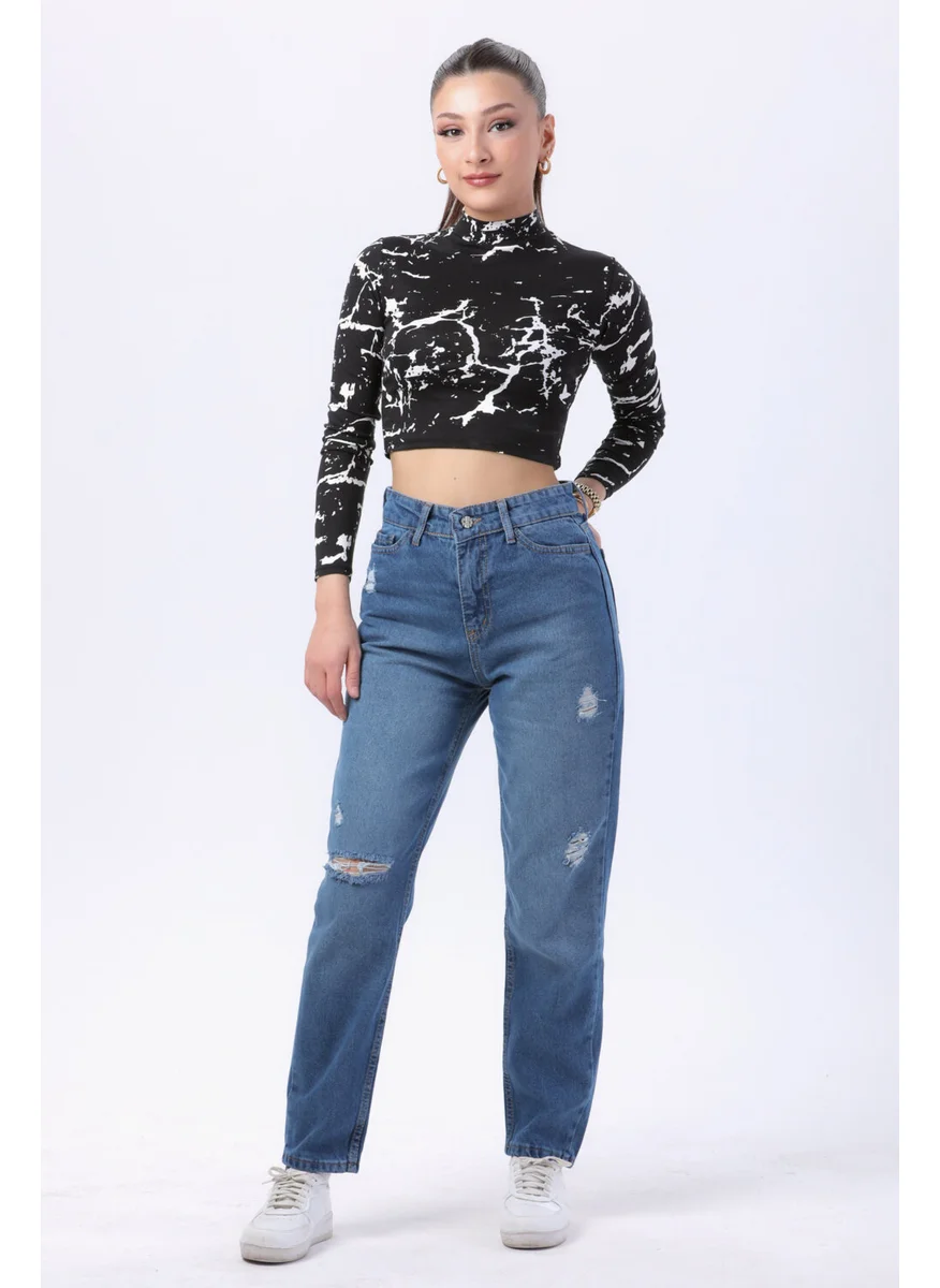 Tofisa 23809-BLUE Mom Jeans Denim Trousers