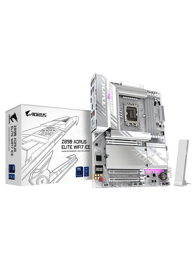 GIGABYTE Z890 AORUS ELITE Wi-Fi 7 ICE ATX Motherboard, LGA 1851, Intel Z890 Chipset, 4x DDR5 Slots (Up to 256GB), Lightning-fast Wi-Fi 7 & Bluetooth 5.4, PCIe 5.0 x16, 4x M.2 Slots, Sleek White Design, Advanced Thermal Performance | Z890-A-ELITE-WF7-ICE White - Image 1
