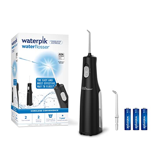Waterpik جهاز تنظيف الأسنان بالماء اللاسلكي من ووتربيك، يعمل بالبطارية ومحمول للسفر والمنزل، معتمد من ADA، مقاوم للماء للاستخدام في الحمام، أسود WF-02، قد يختلف التعبئة والتغليف - Image 1