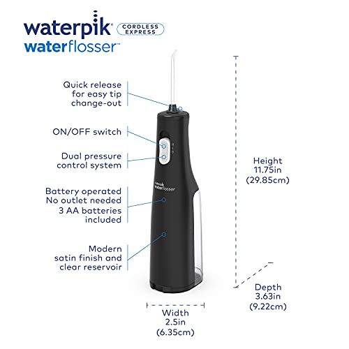 Waterpik جهاز تنظيف الأسنان بالماء اللاسلكي من ووتربيك، يعمل بالبطارية ومحمول للسفر والمنزل، معتمد من ADA، مقاوم للماء للاستخدام في الحمام، أسود WF-02، قد يختلف التعبئة والتغليف - Image 2