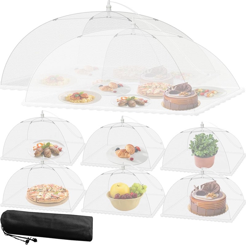Niceyos Mesh Food Covers for Outside - 8 Pack Upgraded 2 Extra Large 40x24 in & 6 Large 17x17 in Food Tent Food Cover Outdoors Party Collapsible Picnic Nets Umbrella Mesh Screen Pop Up Food Dome (White) - Image 1