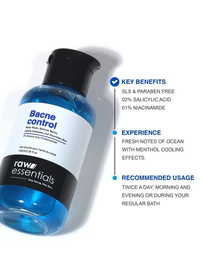 Raw Essentials Bacne Control Body Wash, 2% Salicylic Acid, 1% Niacinamide 100ml (Pack of 1), Relieves Body Acne, Exfoliates and Nourishes Skin, SLS & Paraben Free, For Men & Women - Image 5
